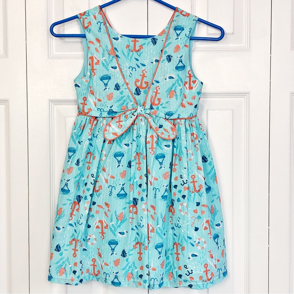 Tommy Bahama Blue & Orange Coastal Nautical Print Summer Dress Girls 7